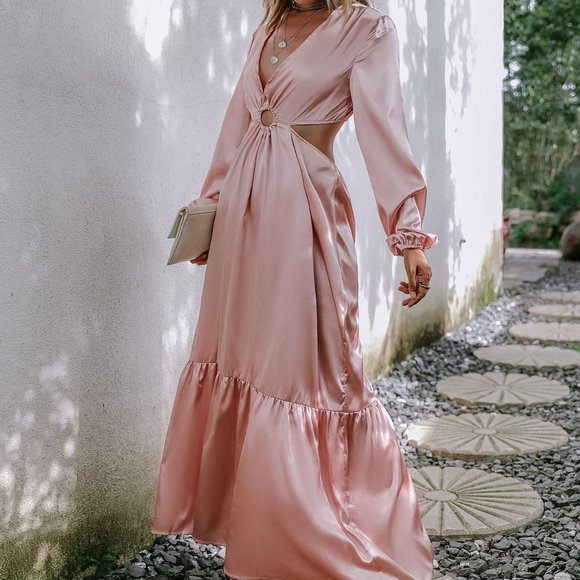 Contemporary modern Cut Out Lantern Sleeve Satin D - Picture 5 of 6